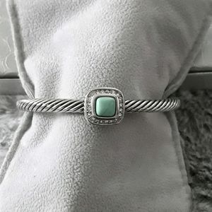 Silvertone Faux Turquoize and Crystal Bangle